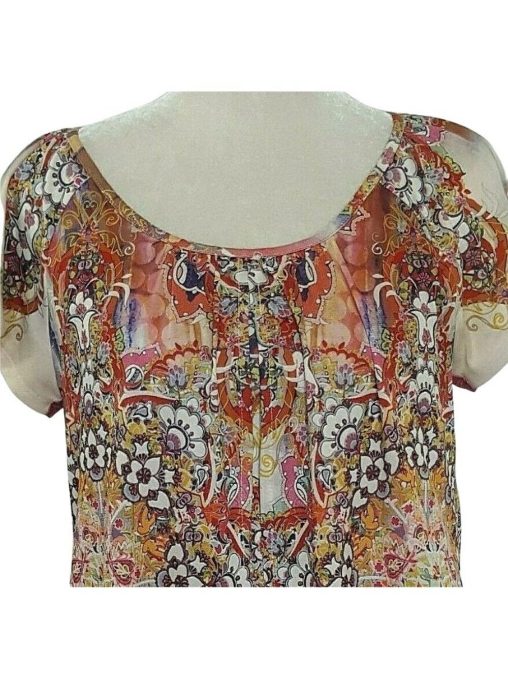 Energe World Wear Womens Small Floral Layered Twofer Top Short Sleeve Boho